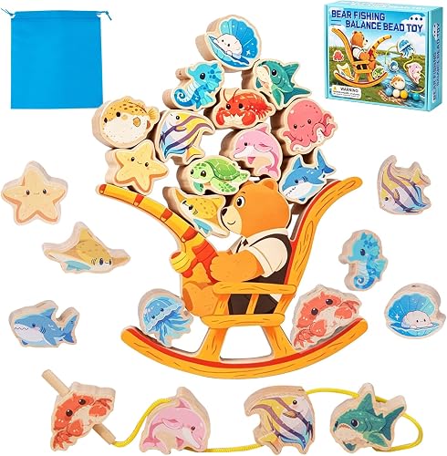 Dr. MUYA® Jeu Montessori Ours Pêche & Blocs d’Équilibre 2 3 4 5 