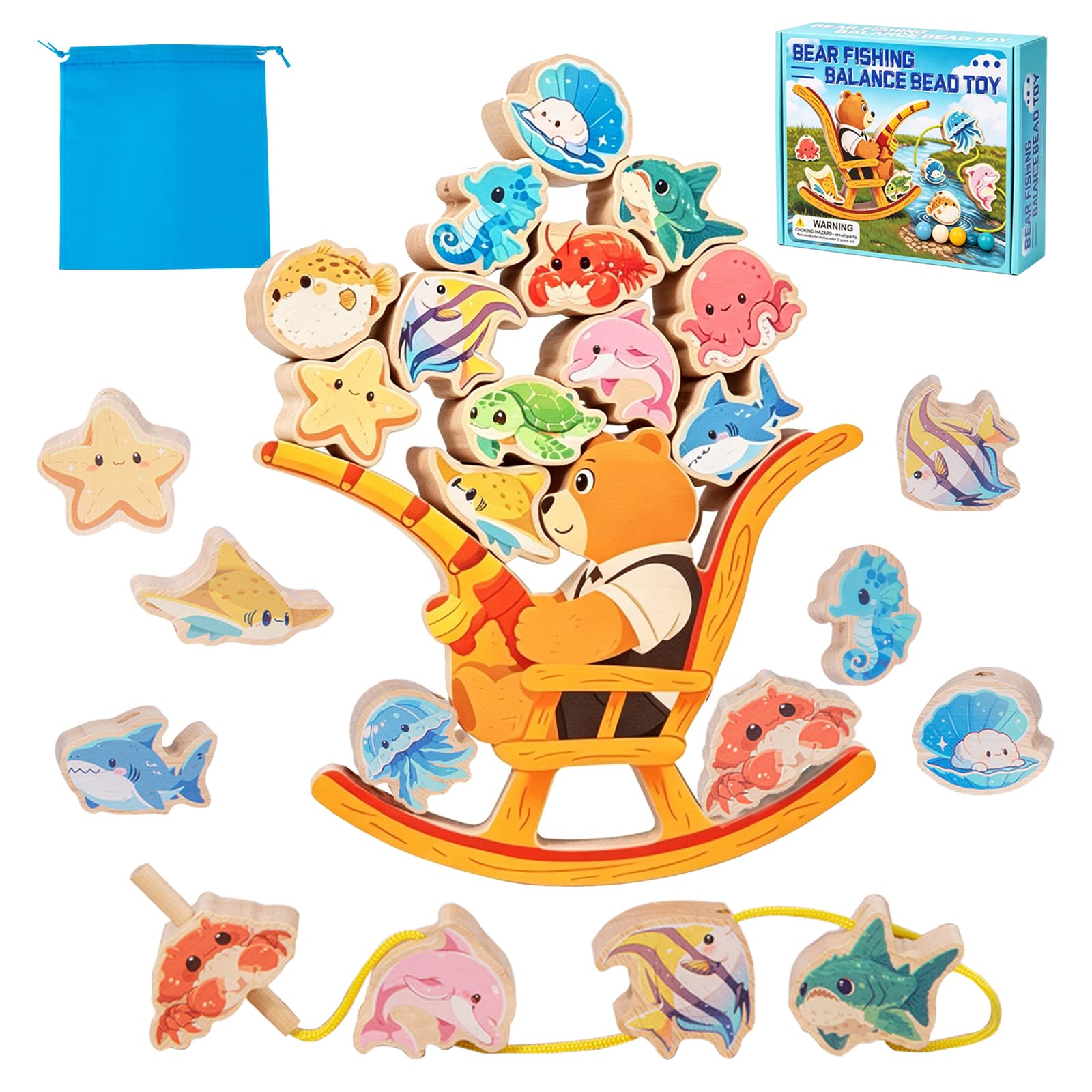 Dr. MUYA® Montessori Wooden Bear Fishing & Balance Blocks Toy for 2 3 4 5 — image 1