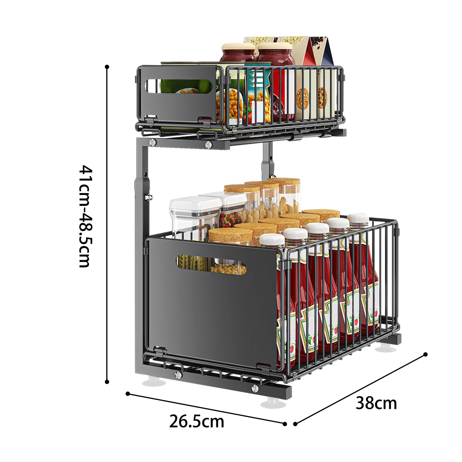 Sottolavello con 2 cassetti scorrevoli a forma di L, scaffale da cucina in metallo per bagno e cucina, soluzione salvaspazio per una nizzazione efficiente