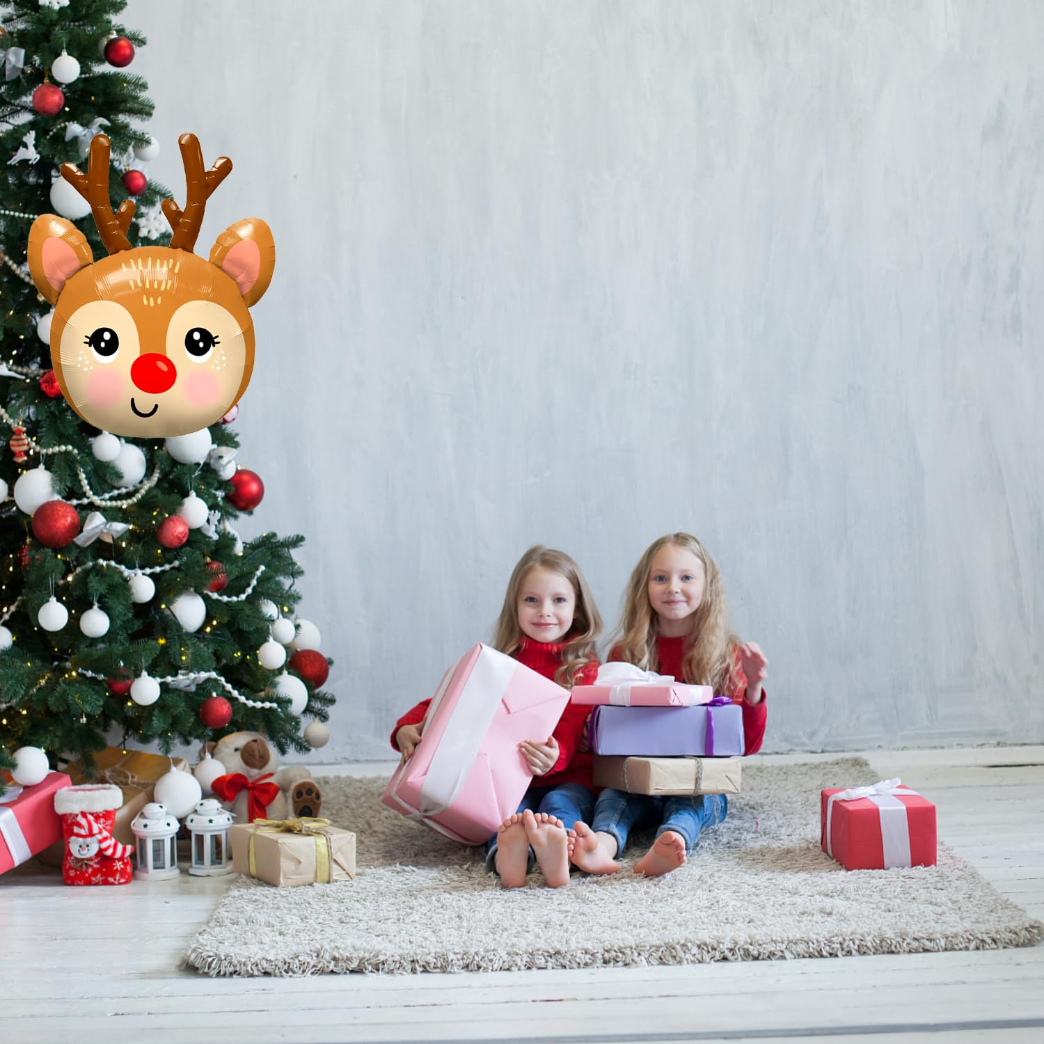 HAICN 5Pieces Reindeer Foil Balloon Deer Horn Air Walker Balloon Xmas Party Decorations Gift for Kids Photo Props - Image 3
