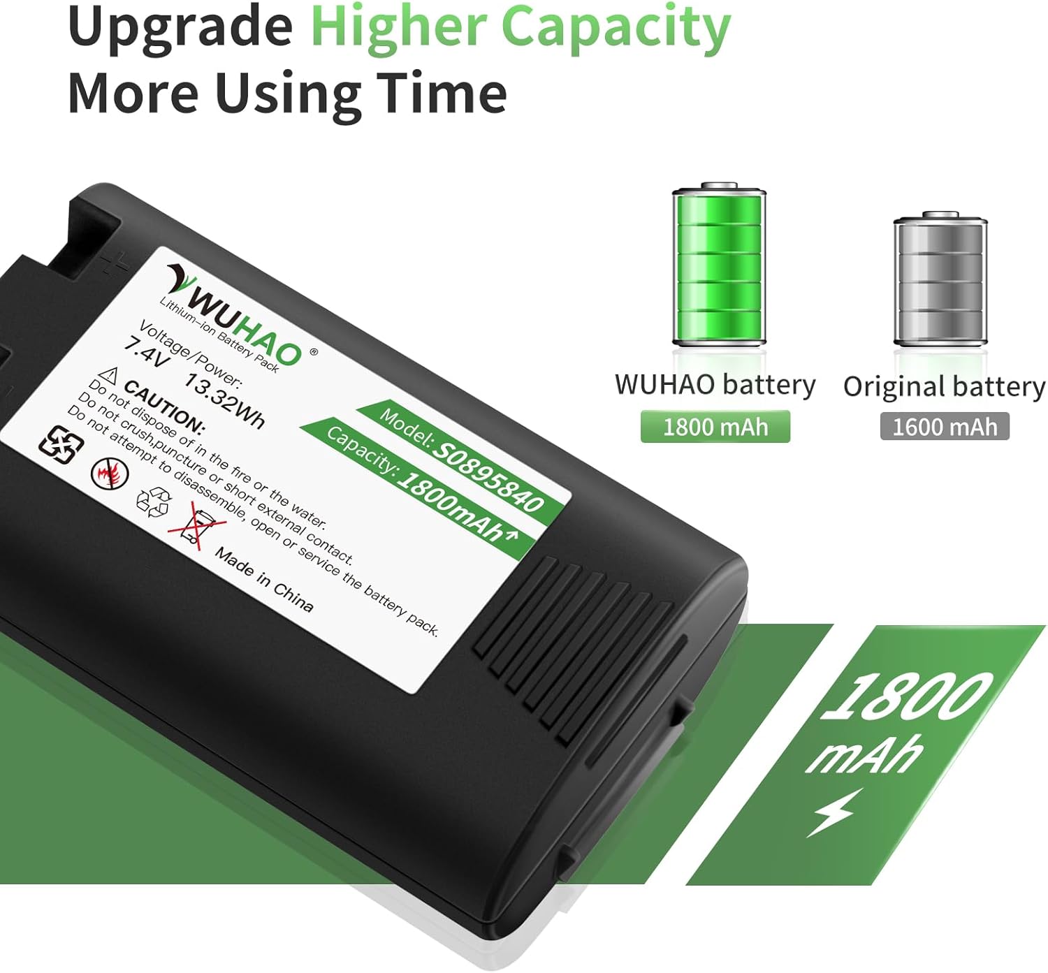 2 Pack for DYMO Rhino 5200 LabelManager Replacement Battery 1800mAh 360D 4200 420P Battery Part No.S0895840 W002856 7.4V