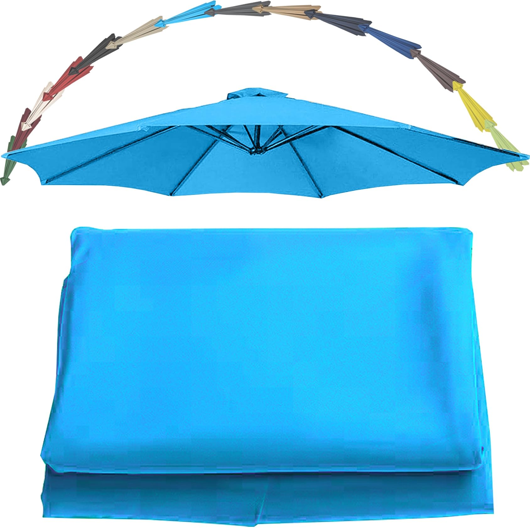 Replacement Parasol Canopy UV 30+ Protection For Garden Umbrella Umbrella Replacement Cloth Cantilever Parasol Replacement Top Fabric Cover 6/8 Ribs Patio Replacement Parasol Cover(Color:Lake blue,Siz
