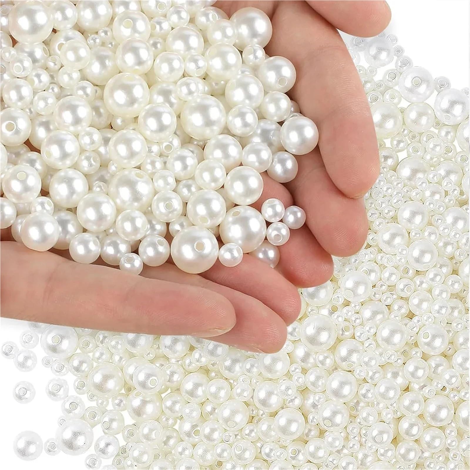 10 cajas de perlas de imitación de ABS de 3 a 14 mm para hacer joyas hechas a mano, materiales adecuados para collares, pulseras | Cuentas de perlas versátiles para collares, pulseras y proyectos de manualidades. (Blanco)