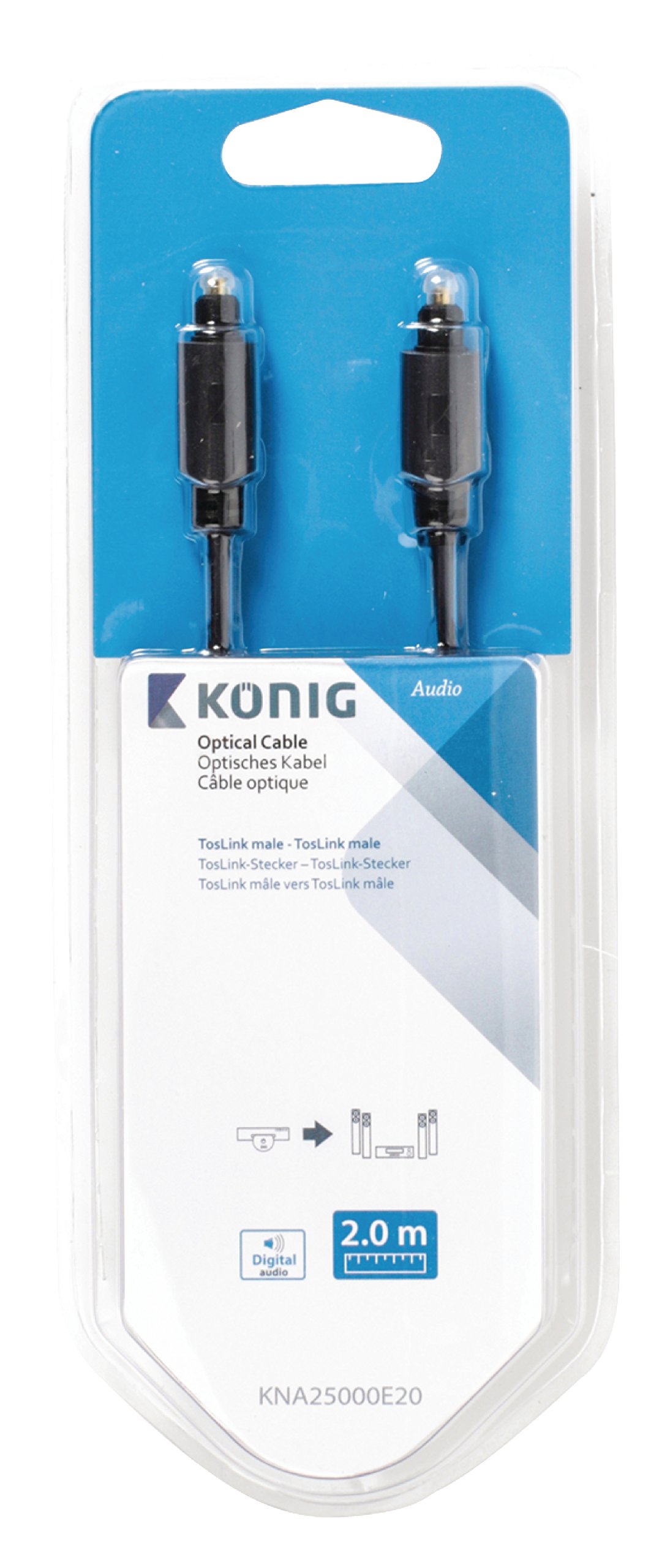 King kna25000e20 Câble Optique Toslink vers Toslink Prise 2 m Gris