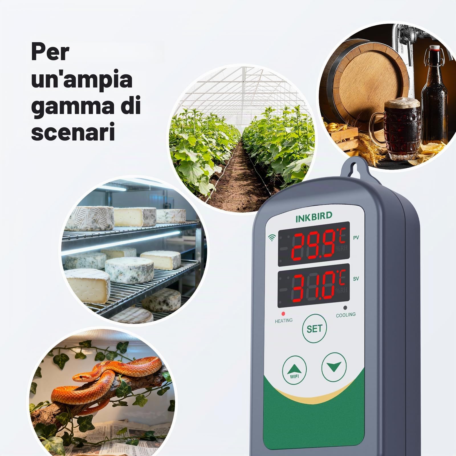Inkbird ITC-308 WiFi Termoregolatore Digitale, Wireless Regolatore di Temperatura Termocoppia Termostato con Smart APP per Homebrewing, Allevamento, Serra, 220V
