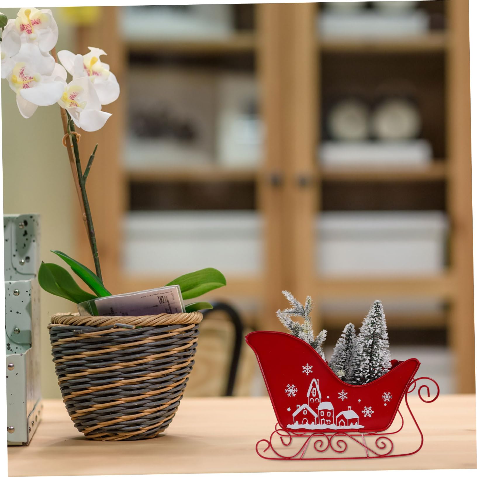 Trineo Decorativo Navideño Mediano De Resina, Adorno Clásico para Decoración Navideña del Hogar, Complemento Festivo para Mesa y Sala, Pieza Ligera y Estable