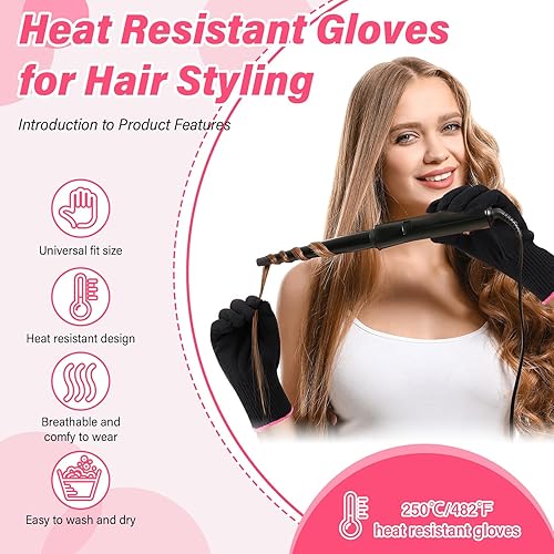 Miniatura 3 de Suhine 20 guantes resistentes al calor con golpes de silicona, guantes profesionales resistentes al calor para peinar el cabello, rizar, guantes de