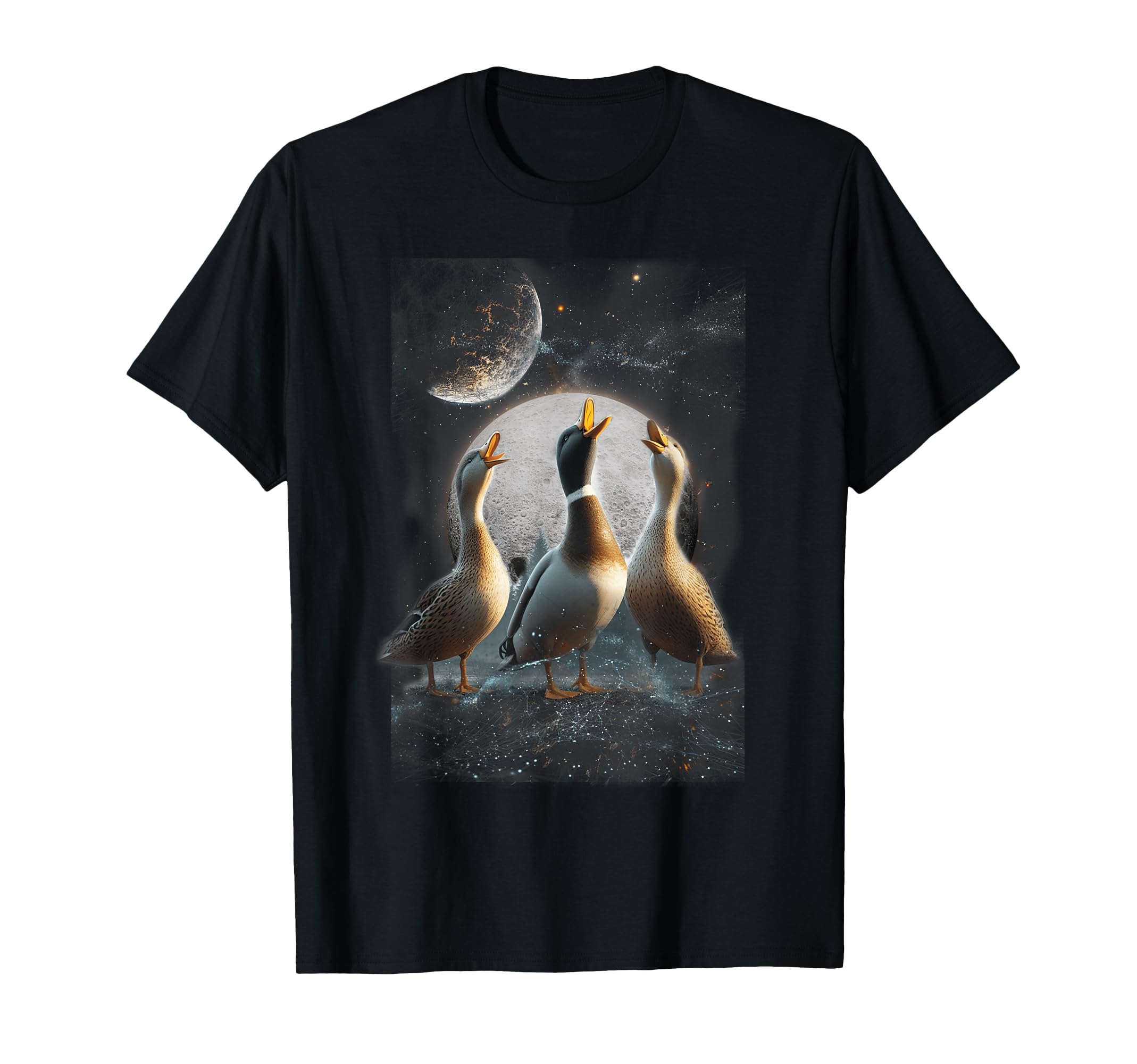 Three Ducks Howling At The Moon Funny Pet Parody Duck T-ShirtOEKO-TEX STANDARD 100