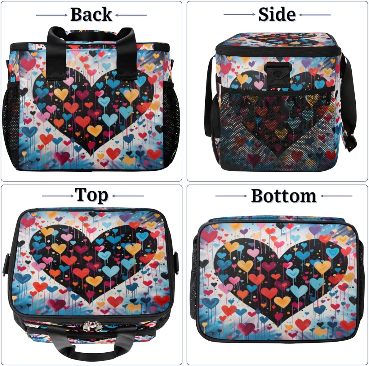 Colorful Insulated Picnic Backpack Lunch Box for Women Men Picnic Basket Tote Lunch Bag Picnic Bag Portable Lunch Bags for Picnic, Beach, Work, Trip,Office, Camp Pinks Blue Hearts
