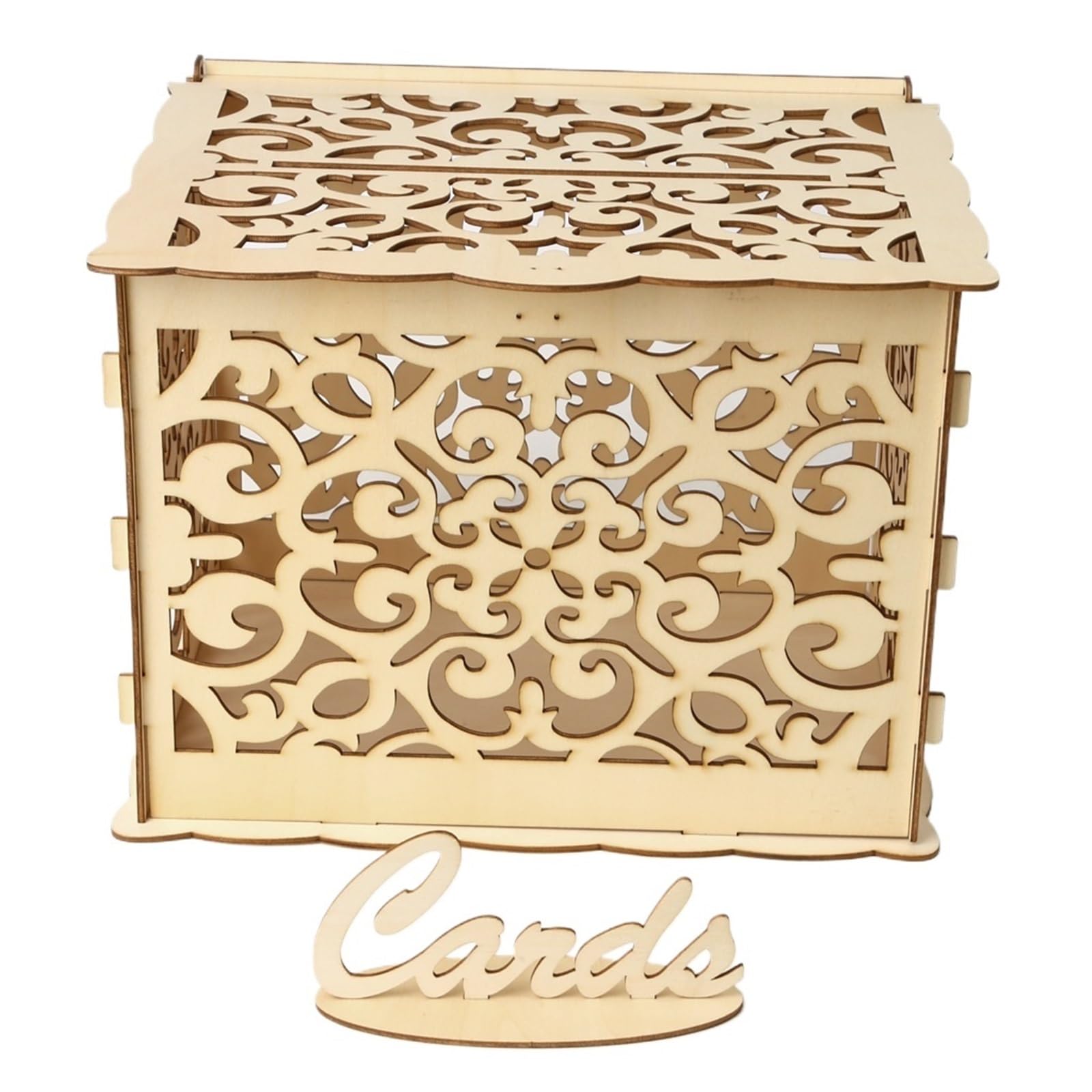 KHASCBNF Wedding Card Box DIY Wedding Card Box Wooden Couple Money Boxes With Lock Hollow Floral Pattern Decor Envelope Birthday Supplies