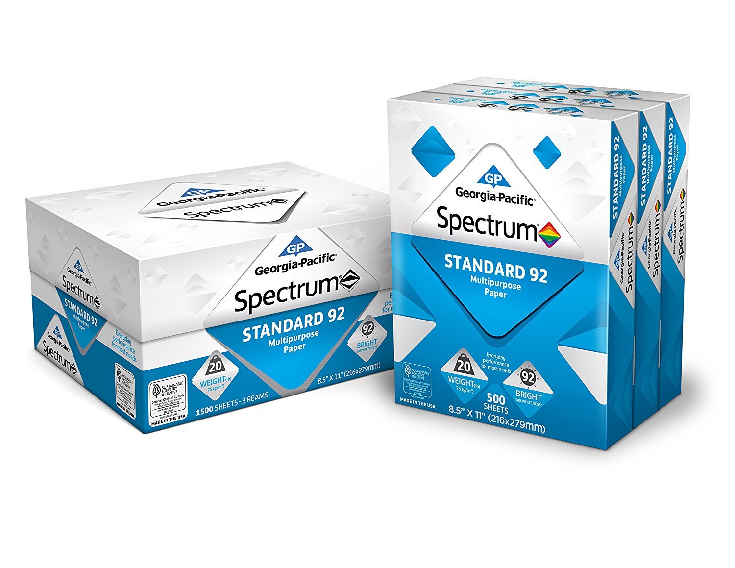 Georgia-Pacific Spectrum Standard 92 Multipurpose Paper LLPHDY , 8.5 x 11 Inches, 1 box of 9 packs (4500 Sheets) (998606)