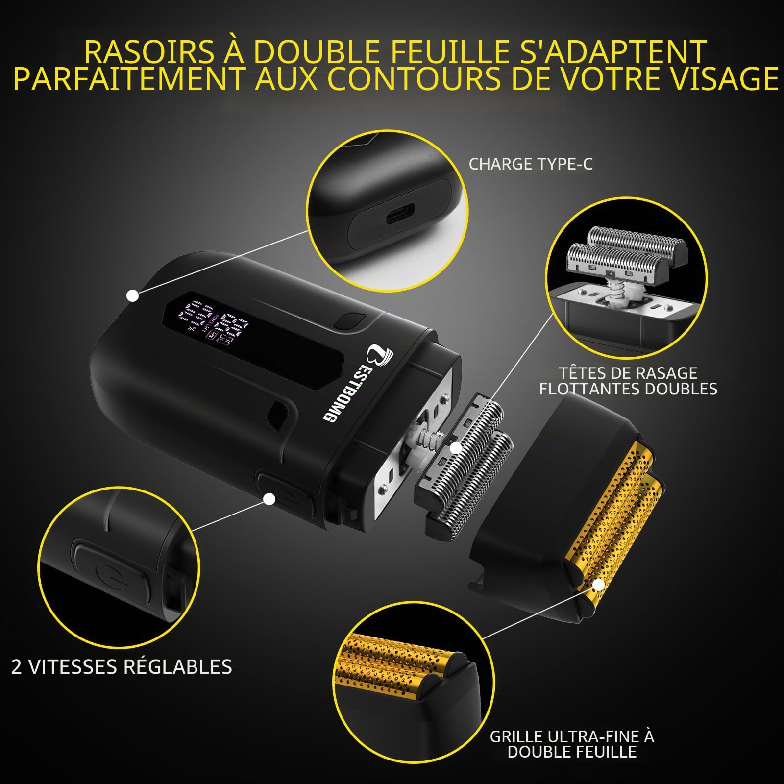 BESTBOMG® Tondeuse à cheveux professionnelle pour homme, tondeuse à barbe et rasoir rechargeable, lame en T en métal, écran LED, kit de coupe de cheveux pour homme et cadeaux, BS-808A (noir)