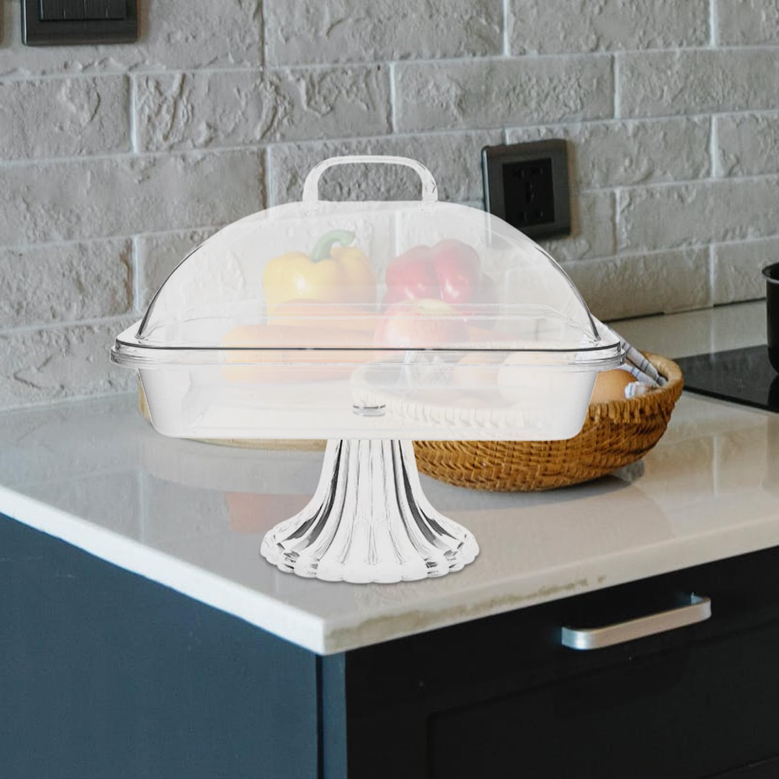Expositor de Tartas y Plato de Fruta con Tapa de PC Transparente, Capacidad 1.6l, Diseño Elegante para Cumpleaños y Navidad