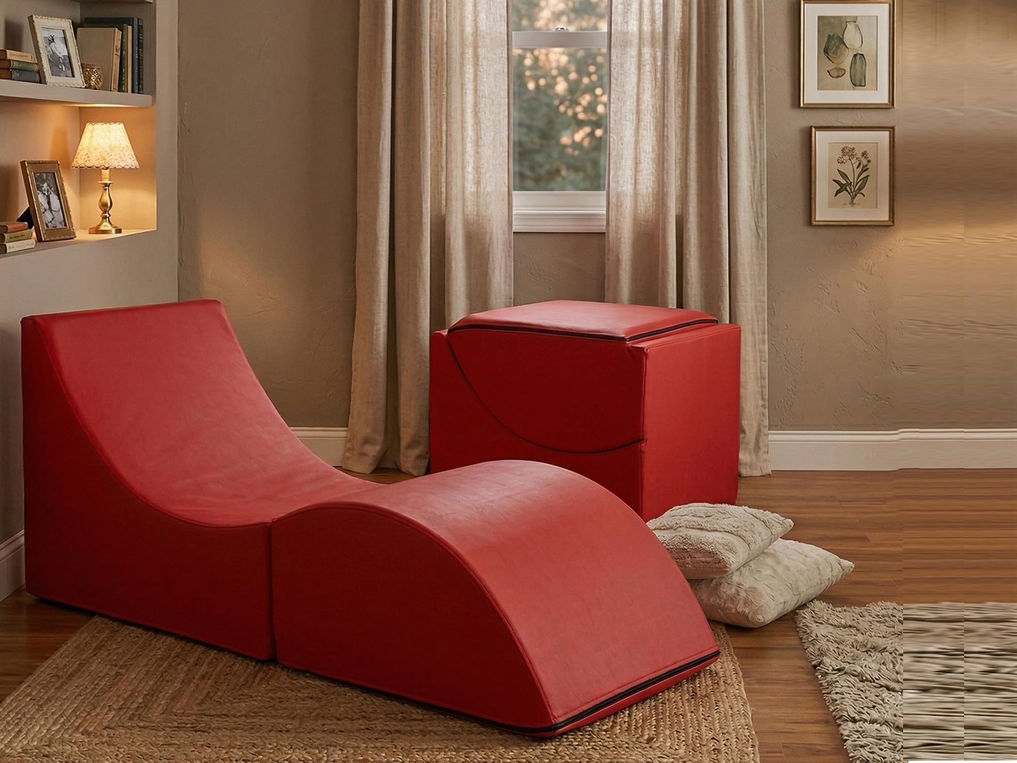 Talamo Italia - Lit pliant Andreina, Pouf transformable en lit simple, Méridienne en simili cuir, 100% Made in Italy, 130x50h50 cm, Rouge
