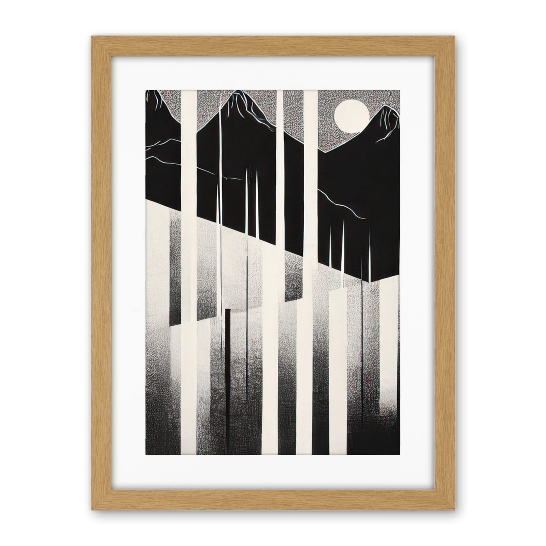 Artery8 Abstract Mountain Landscape Lake Sunrise Linocut Artwork Framed Wall Art Print 18X24 Inch