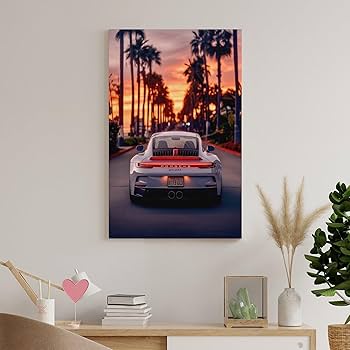 Amazon.co.jp: ポルシェ911車ポスター、夕焼けの風景 (9) 印刷