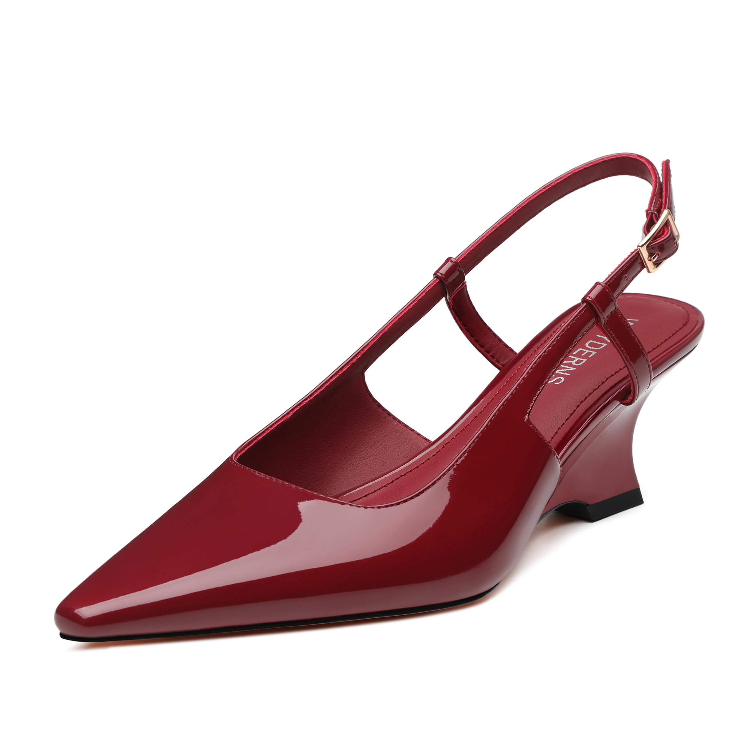 WAYDERNS Closed Toe Wedge Heels for Women Sling Back Wedge Heels Square Toe Women's Wedge Pumps Slingback Heel Dress Shoes for Office Evening Prom