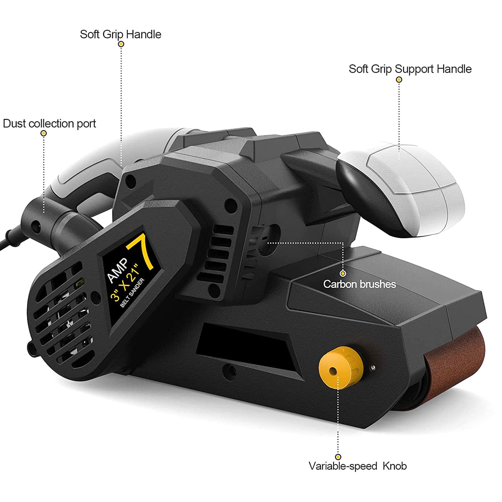 Lijadora de banda con cable HUIOP Lijadora de banda de 750 W 75 mm x 533 mm con 10 ban de lijado y bolsas para el polvo Lijadora de mesa con control de velocd variable Adaptador de aspiradora 2 en 1 C