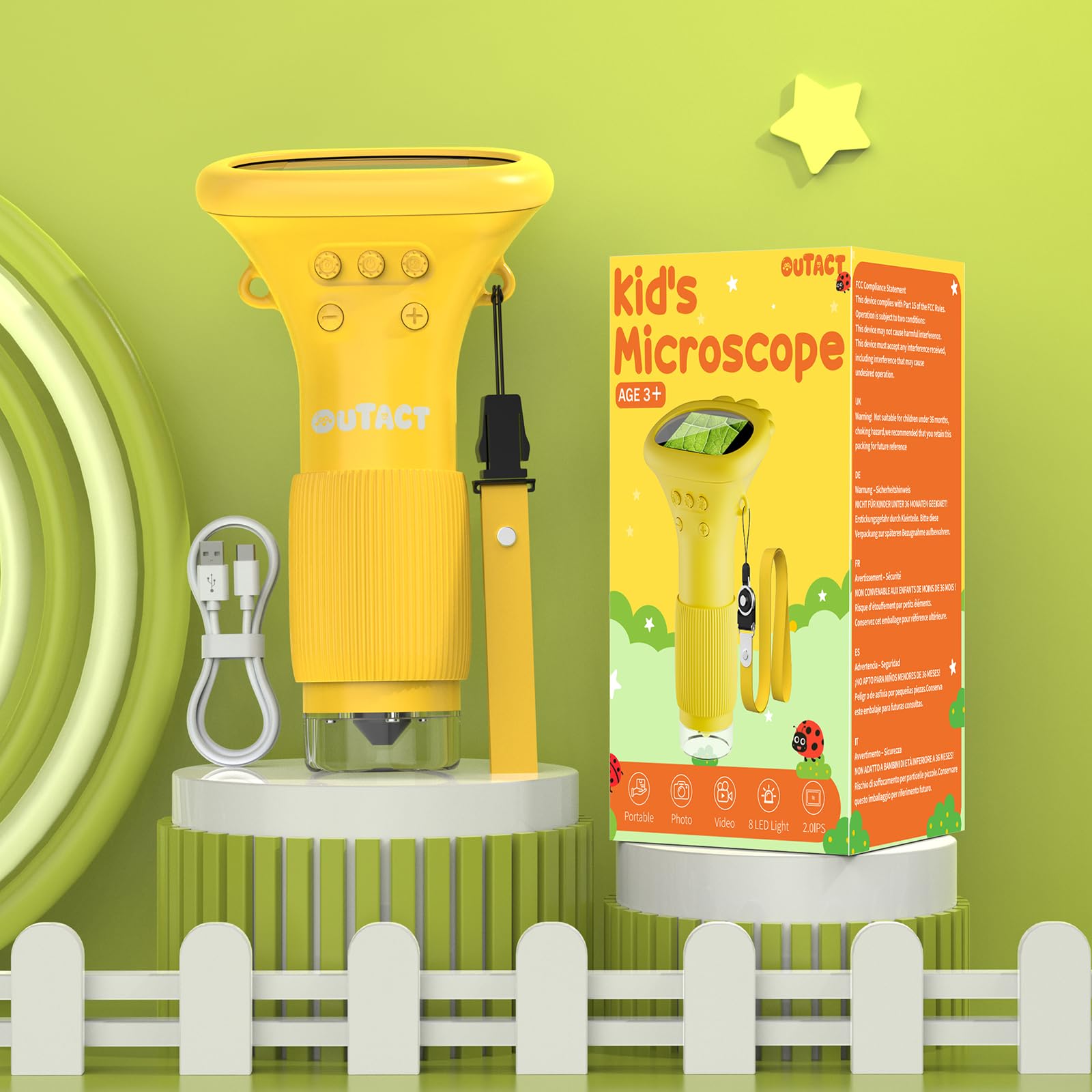 Microscope NuméRique pour Enfants, 2.0 IPS Mikroskop Portable avec 8 LumièRes LED,50-1000X,4 Niveaux de RéGlage, avec Fonction Photo Video,pour Enfants de 4 à 12 Ans