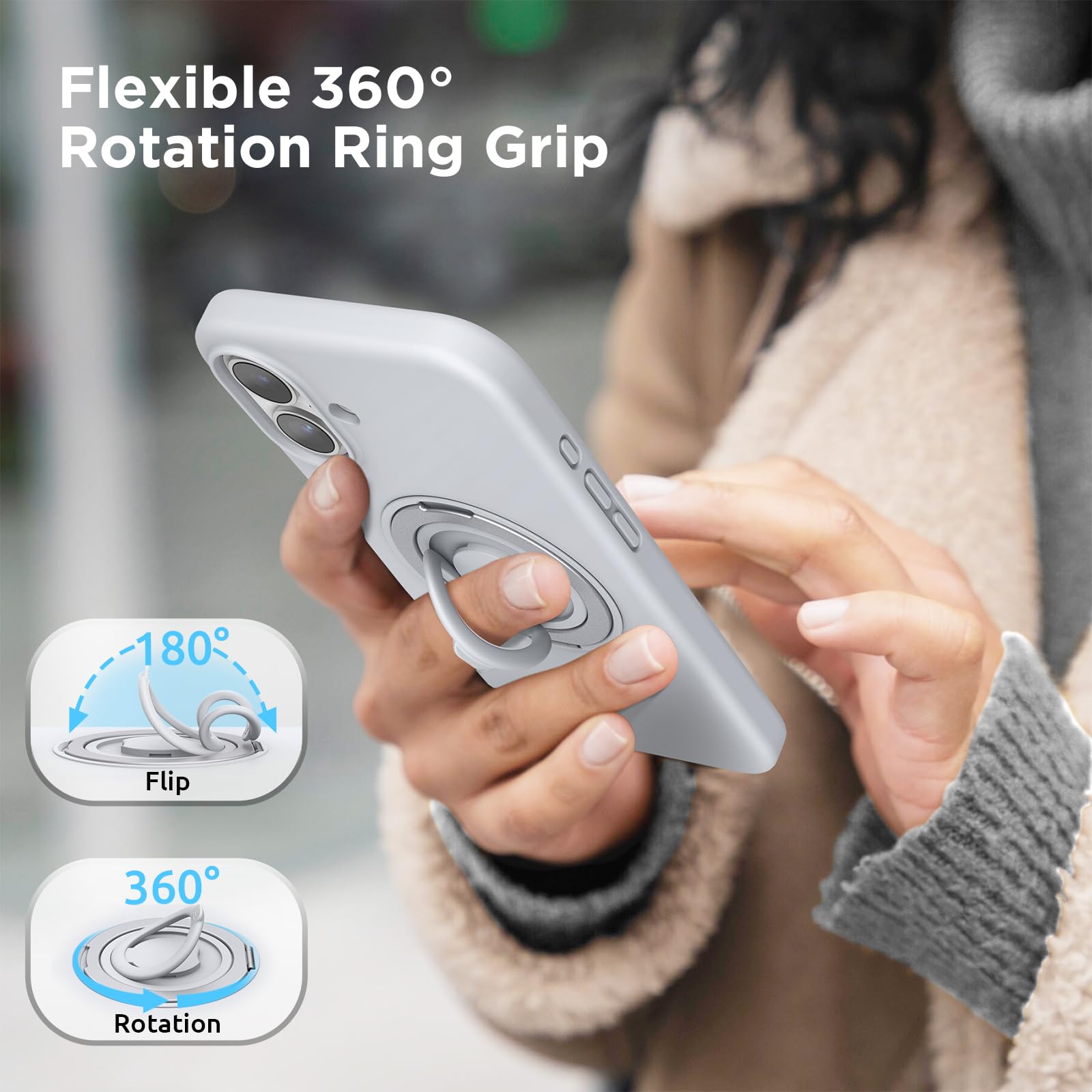 SURPHY Design for iPhone 16 Plus Case, with 360° Rotatable Magnetic Stand & Finger Ring - Image 4