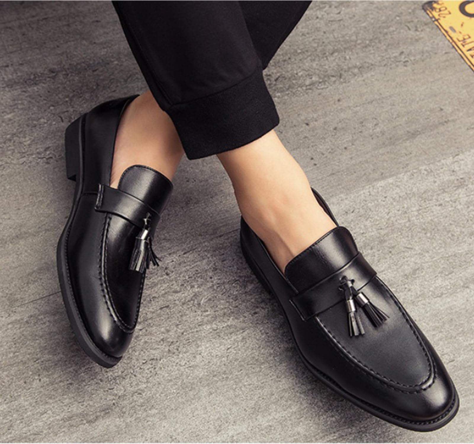Mocasines con Borlas para Hombre Zapatos de Vestir Cuero PU Zapatos Bajos Formales Negocios Casual