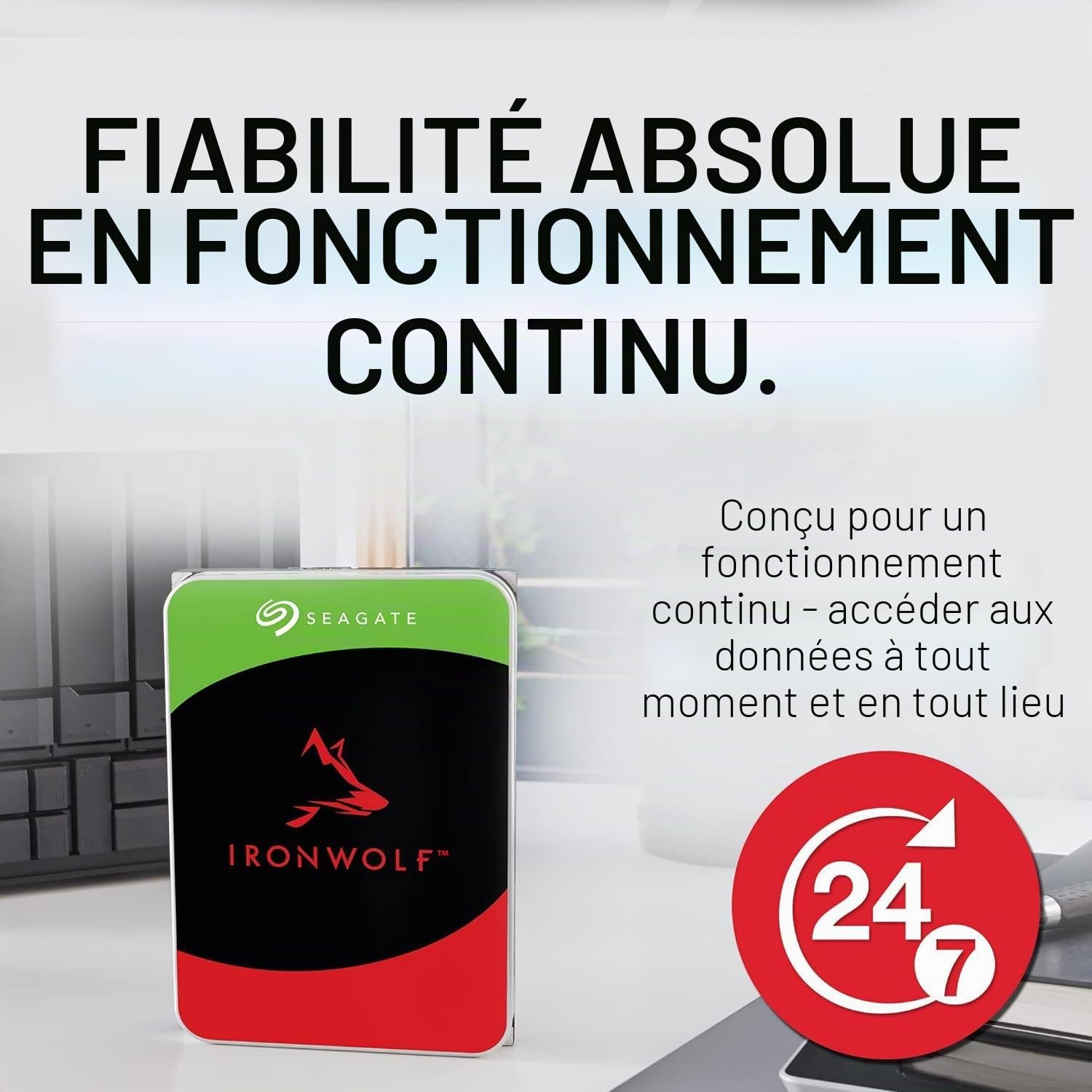 Seagate Pack de 4 IronWolf 4To Disque Dur Interne, NAS HDD 3.5", 5400 tr/min, CMR, 256 Mo de cache, SATA 6 Go/s, Argent, avec 3 ans de service de sauvetage, FFP, numéro de modèle: ST4000VN006