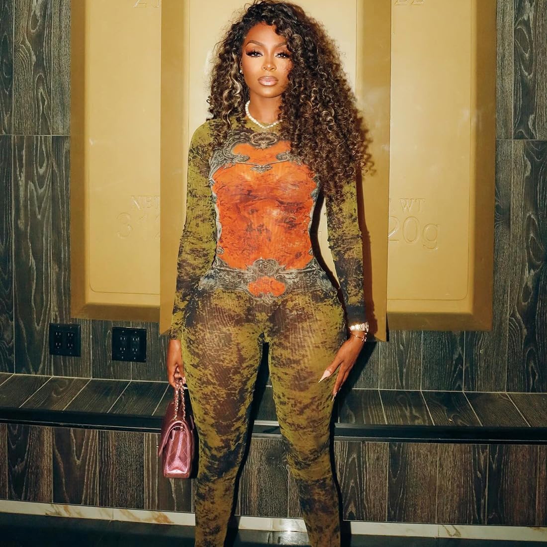 Sexy Jumpsuits for Women Vintage Printed Mesh Going Out Jumpsuit Party Club Outfits - Image 3