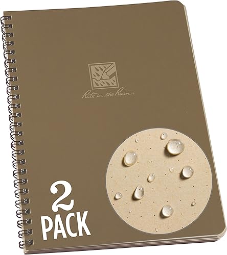 Rite in the Rain Cuaderno de espiral lateral resistente a la intemperie, 6.625 x 8.5 pulgadas, cubierta marrón, patrón de cuadrícula de puntos,