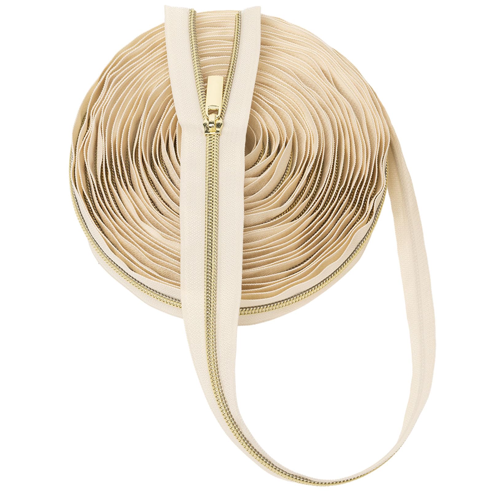GUBOCA 9 M Reißverschluss,Näh Endlosreißverschluss mit Zipper,mit 30 Stück Reißverschlüsse Zubehör für Taschendekoration (Gold, Beige)