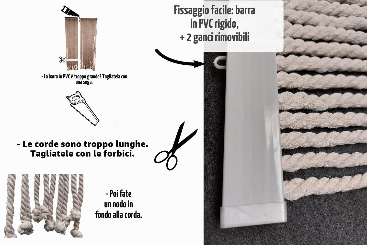MadeInNature Tenda da porta in cotone poliestere con corda intrecciata di alta qualità, per interni ed esterni, larghezza 90 cm x lunghezza 200 cm, diversi modelli a scelta (Ecru 54 fili)