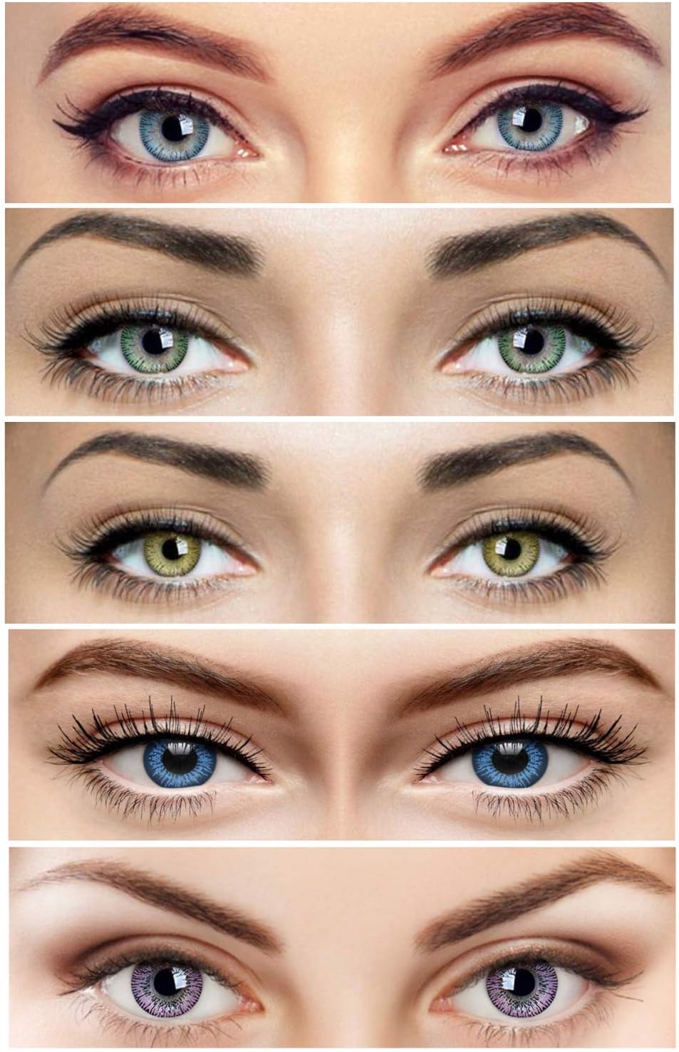 Choice Empire Monthly Color Contact Lens Zero Power with Lens Case Combo Pack of 5 Pair Aqua-Green-Honey-Blue-violet