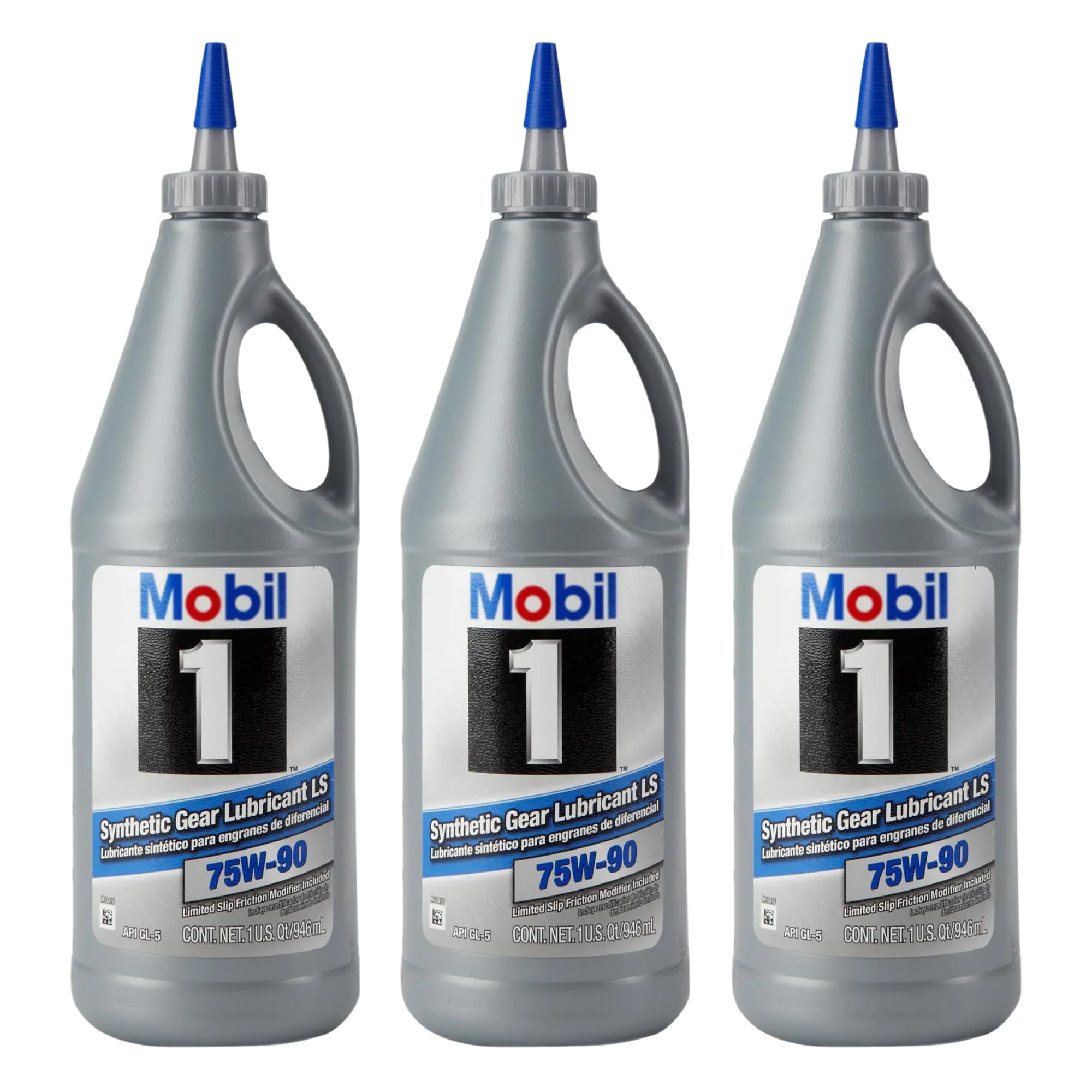 75W-90 Synthetic Gear Oil Mobill1 1043611, API GL-5 Full Synthetic Differential & Transmission Fluid, 3-Pack 1 Quart Extreme Pressure Protection, Thermal Stability