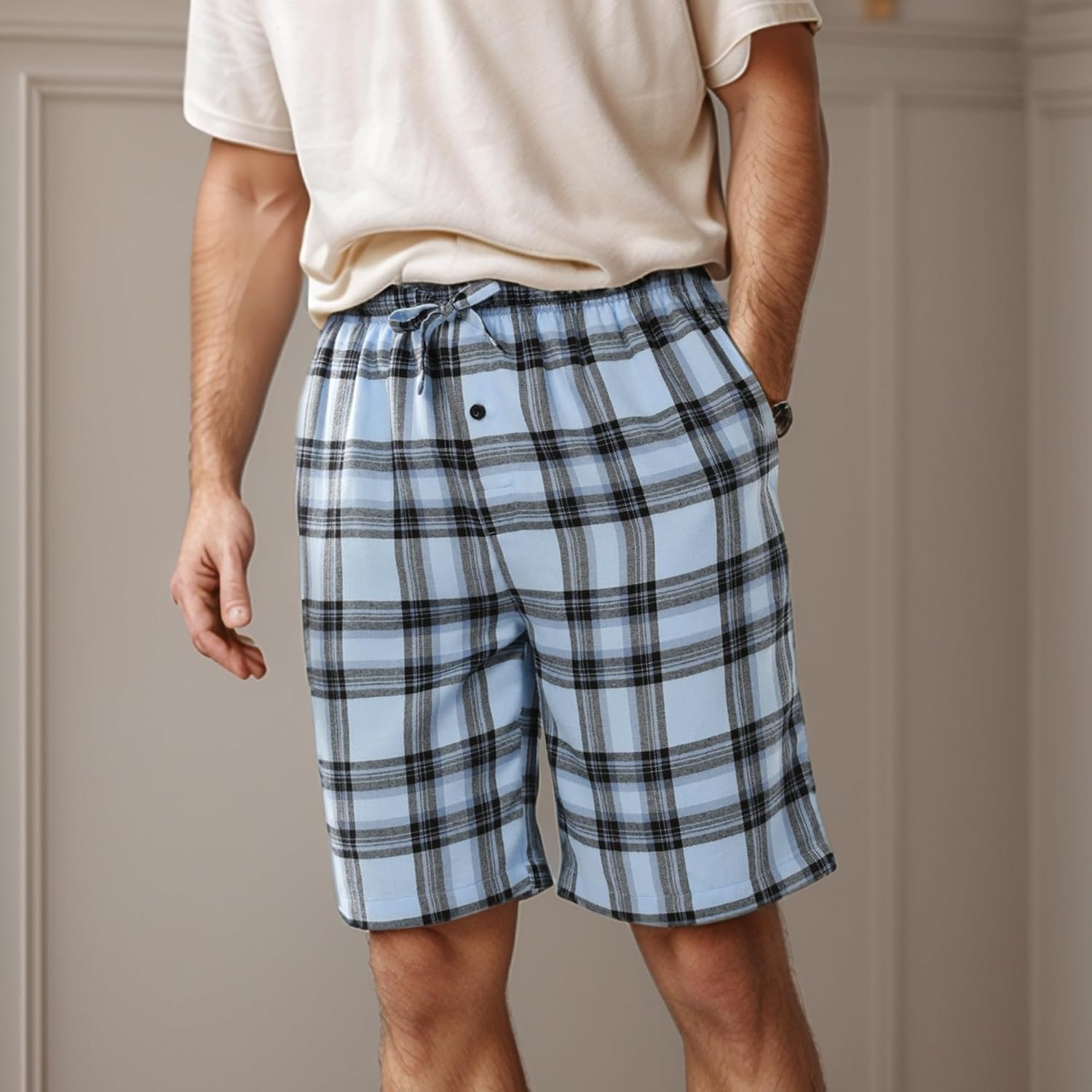 BAMBOO COOL Men's Pajama Bottoms Plaid Pajamas Pants for Men Soft Long Lounge Woven Pj Sleep Pant with Pockets - Image 5