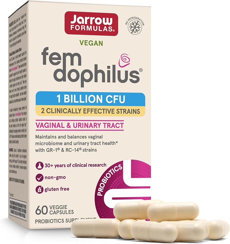 Probióticos Jarrow FemDophilus, soporte vaginal y del tracto urinario, 60 cápsulas | Respaldo para la salud vaginal, respaldo para el tracto urinario, mil millones de UFC, cepas clínicamente estudiadas, no perecederas, veganas, sin gluten