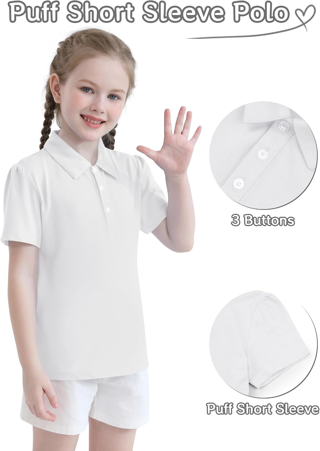 QBK 2T to Youth Girls' Puff Short Sleeve Polo Toddler School Uniform Pique Polo Kids Collared Golf Shirt