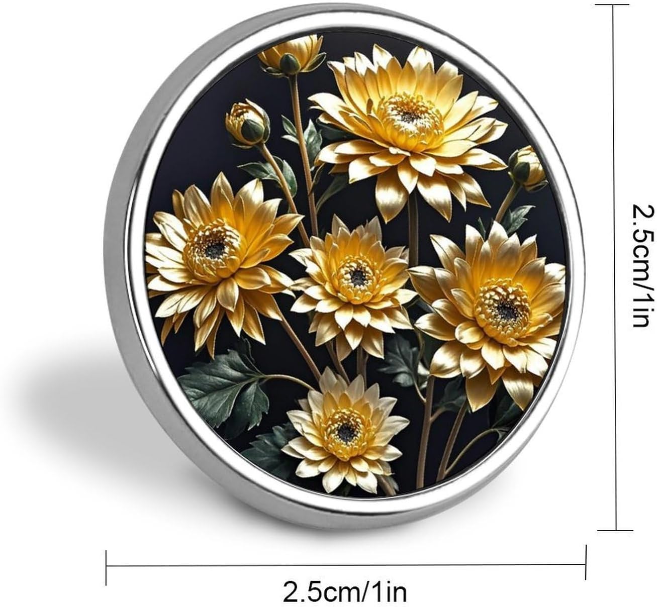 Gold Flowers on Black Fashion Brooches for Women Men, Lapel Pins image 2