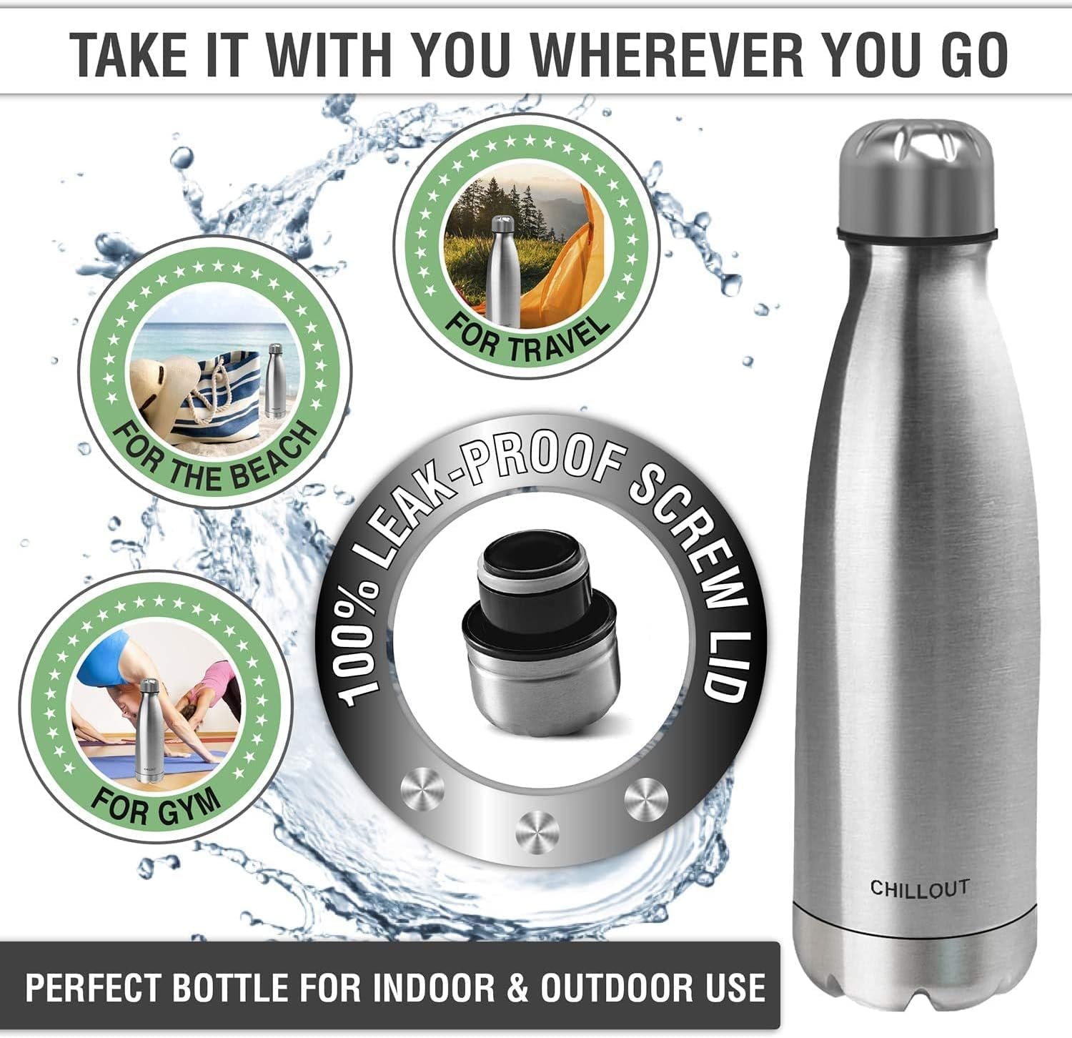 CHILLOUT LIFE Stainless Steel Water Bottle: 25 oz Double Wall Insulated Cola Bottle Shape for Cold and Warm Drinks, BPA Free Metal Sports Bottle - Image 4