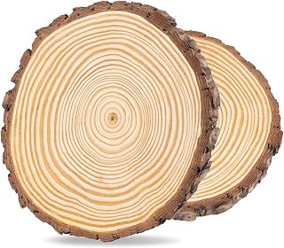 ilauke Holzscheiben 2 Stück, Baumscheiben 20-22 cm durchmesser und 20 mm Dicke, Baumscheiben Unvollendete Holzplatte Rund für Tafelaufsätze Hochzeiten DIY Basteln Weihnachten Deko Untersetzer