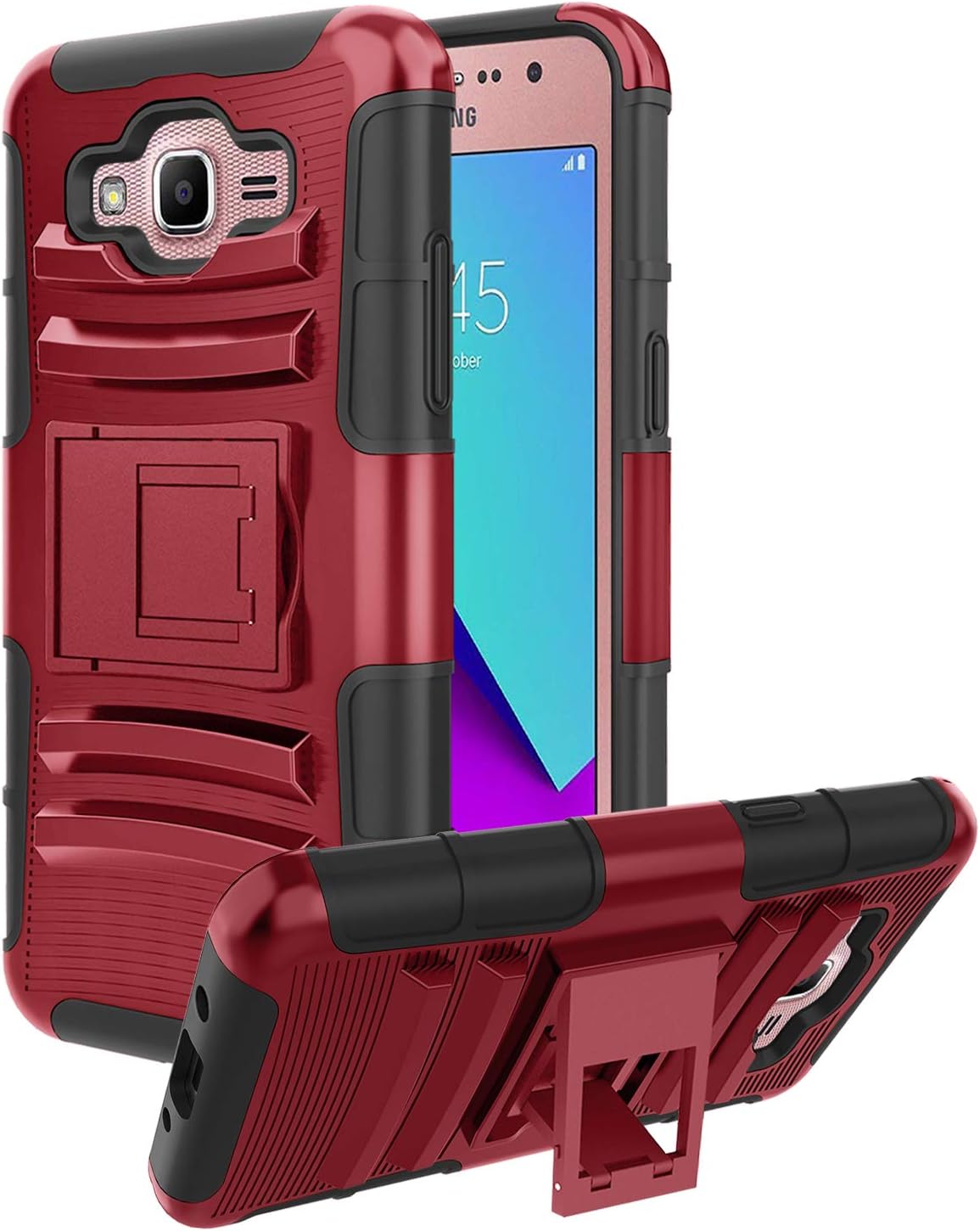 Compatible Galaxy J7 Neo J701M DS Case,Galaxy J7 2015 Case/J7 Nxt J701F/J7 Core J701/J7 Core Duos Case,[Kickstand][Heavy Duty][Shock Absorption][Dual Layer] Reinforced Corner Case Cover-PC-Red