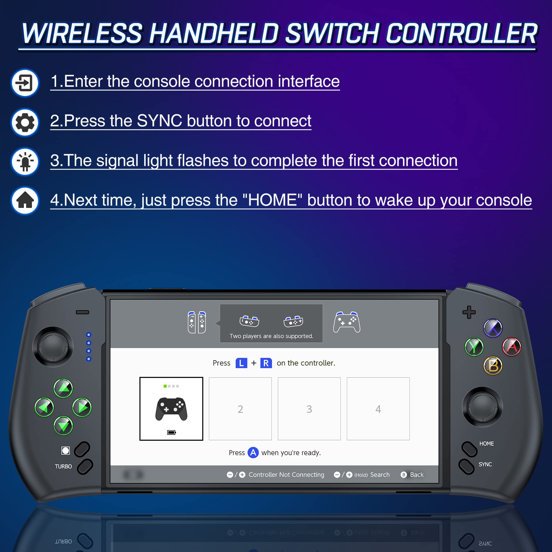 Gammeefy One-Piece Joypad Controller, Wireless Switch Controller for Switch/OLED with Buttons Lights, Switch Pro Controller is Ergonomically Designed with Turbo, One Click Connection Function
