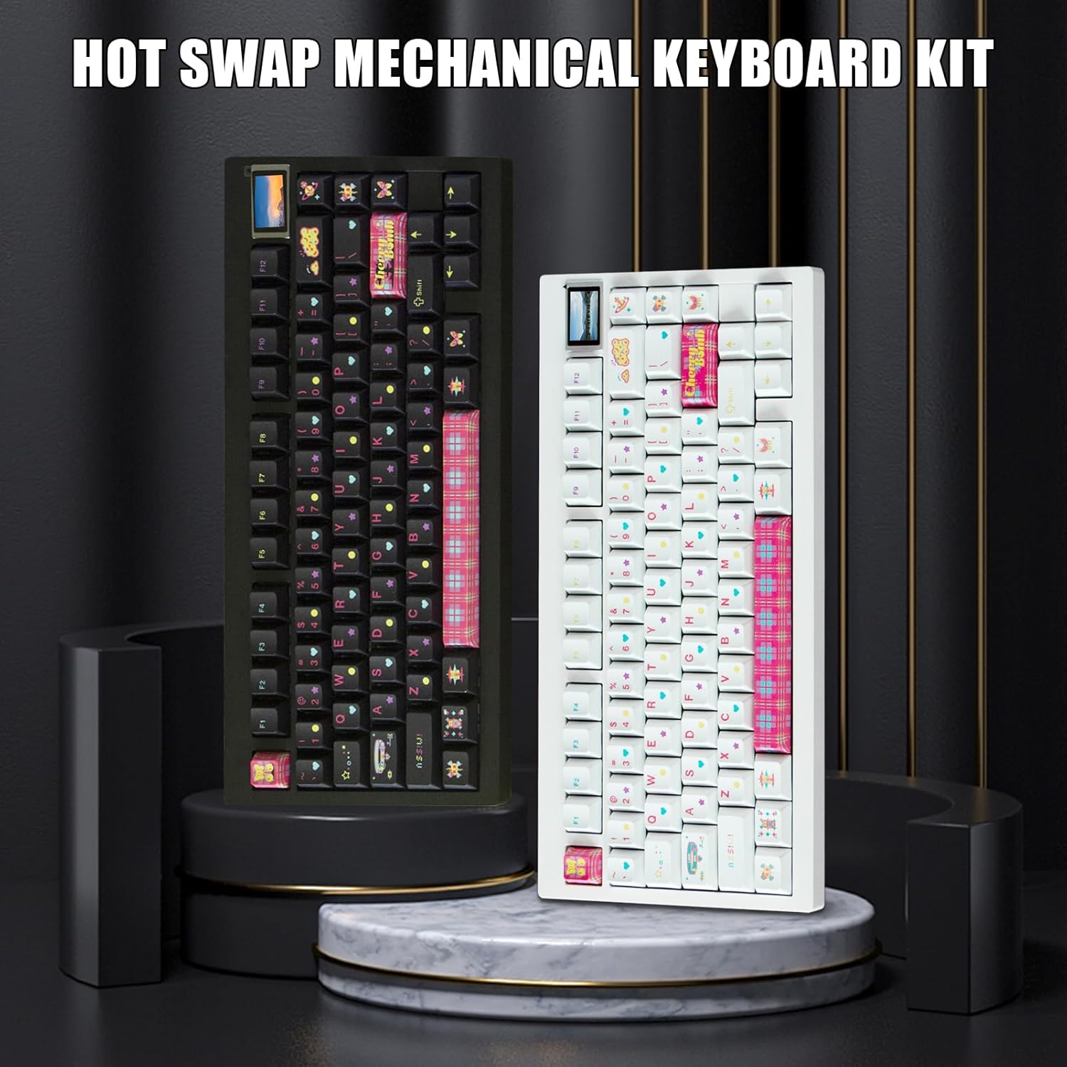 GMK81 Barebones Keyboard with Screen,75% VIA Programmable Hot Swappable PCB Gasket Mounted Wireless Mechanical Keyboard Kit Tri-Mode BT5.0/2.4G/USB-C Wired Custom RGB Gaming DIY Kit