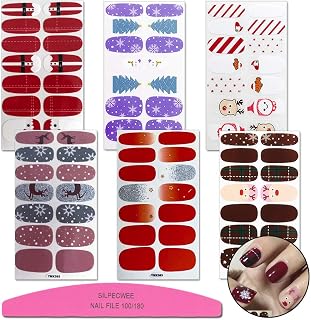SILPECWEE 6 Sheets Christmas Nail Polish Strips Full Nail Wraps for Women Self Adhesive Nail Polish Stickers Nail Art Accessories Fingernails Manicure Stickers with Nail File