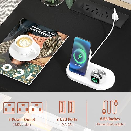 Miniatura 6 de Juego de 2 mesitas de noche con luces LED, soporte de noche de 3 niveles con estación de carga, mesa auxiliar con cajón de madera ajustable, mesita