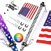 Vista 7 de Nirider 2PCS Luces LED Whip de 1 pie con Poste de Bandera Control Remoto Espiral RGB Luz de Persecución Todoterreno Antena Iluminada de Advertencia