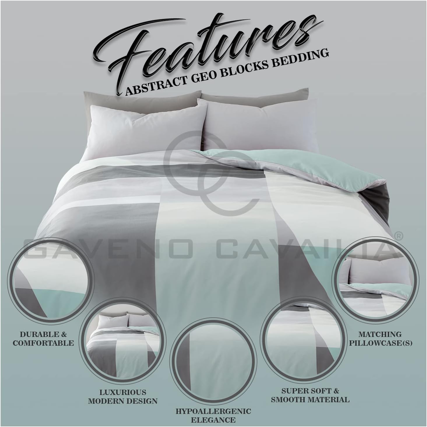 GC GAVENO CAVAILIA Geometrical Duvet Cover King Size, Polycotton Fabric Reversible Bedding Quilt Set, Washable Bed Covers - Image 3
