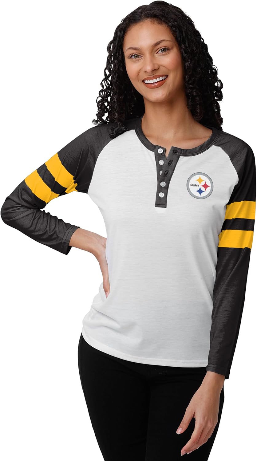 FOCO womens Nfl Team Logo Ladies Fashion Long Sleeve Henley Shirt, Big Logo, Large US
