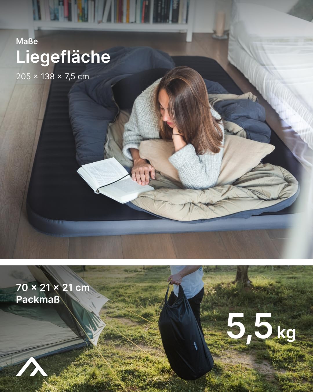 qeedo Cloudmat - Selbstaufblasende Premium Luftmatratze - weiche, Bequeme Isomatte mit Soft Touch Oberfläche und Double Inflation Ventil, Schlafmatte für Camping, Reisen oder als Gästebett