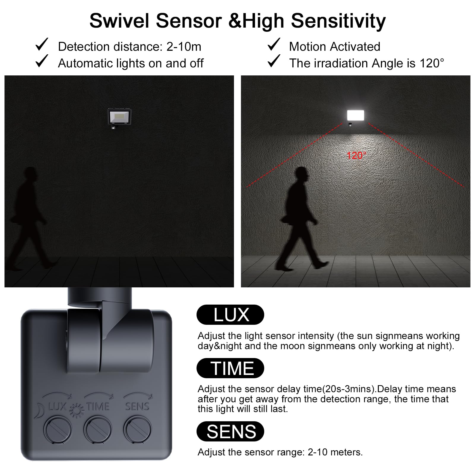 MIWATT 100W Security Lights Outdoor Motion Sensor, 7200LM PIR Sensor Security Light, Super Bright, Ultra Thin - Image 4