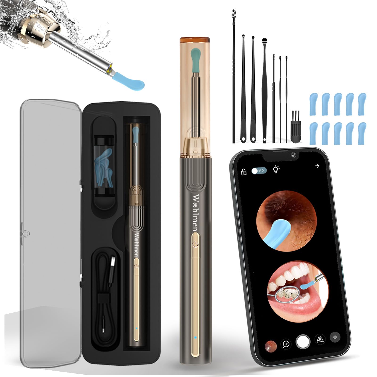 Wohlmen Ear Wax Removal with 1920HD Camera Wireless Compatibility with iPhone, Ear Otoscope Cleaning Kits iPad & Android Smart Phones – Adults & Kids