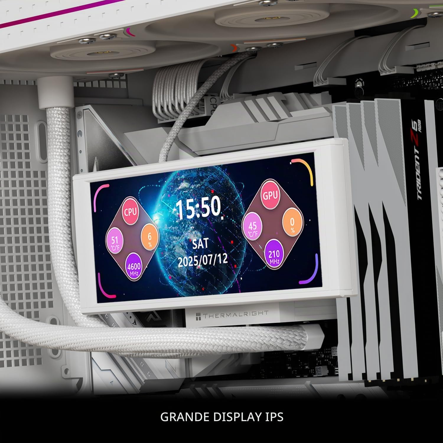 Thermalright Trofeo Vision - Display LCD LCD a colori da 6,86", risoluzione 1280 x 480, con schermo magnetico, colore: Bianco